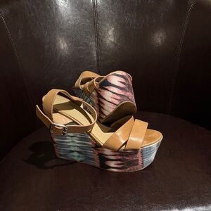 Stylish Tan and Multicolor Wedge Sandals